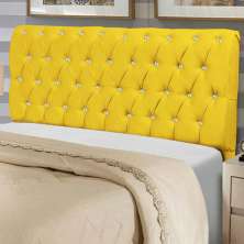 Cabeceira Estofada Maria 90CM Solteiro Strass Suede Amarelo - D A DECOR