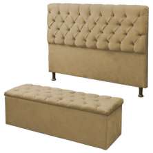 Kit Cabeceira Alice+ Calçadeira Itália Casal 140 CM Suede Marfim - D A Decor