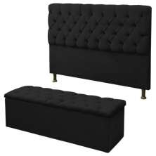 Kit Cabeceira Alice+ Calçadeira Itália Casal 140 CM Suede Preto - D A Decor