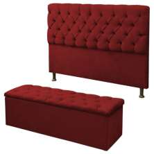 Kit Cabeceira Alice+ Calçadeira Itália Casal 140 CM Suede Vermelho - D A Decor
