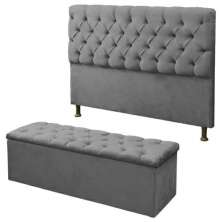 Kit Cabeceira Alice+ Calçadeira Itália King 195 CM Suede Cinza - D A Decor