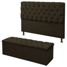 Kit Cabeceira Alice+ Calçadeira Itália Solteiro 90 CM Suede Marrom - D A Decor