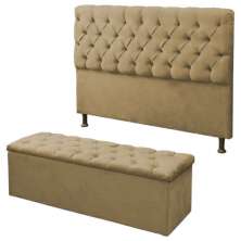 Kit Cabeceira Alice+ Calçadeira Itálial Casal 140 CM Suede Bege - D A Decor