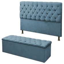 Kit Cabeceira Maria+ Calçadeira Itália Casal 140 CM Suede Azul Turquesa- D A Decor