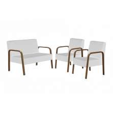 Conjunto Luna 1 Poltrona 2 Lugares e 2 Poltronas de 1 Lugar Braço Madeira  D Salla Courino Branco