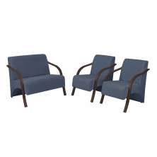 Conjunto Poltronas Vênus 1 Dois Lugares 2 Um Lugar Braços em Madeira 1 Namoradeira 2 de um Lugar D Salla Suede Azul Bic