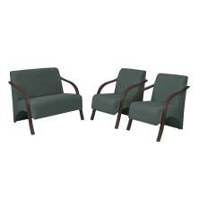 Conjunto Poltronas Vênus 1 Dois Lugares 2 Um Lugar Braços em Madeira 1 Namoradeira 2 de um Lugar D Salla Suede Verde