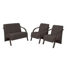 Conjunto Poltronas Vênus Braços em Madeira 1 Namoradeira 2 de um Lugar D Salla Suede Marrom