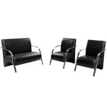 Conjunto Vênus  2 Poltronas de 1 Lugar e 1 de 2 Lugares Braço Alumínio  D Salla Tecido Sintético . Preto