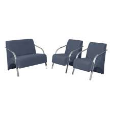 Conjunto Vênus  2 Poltronas de 1 Lugar e 1 de 2 Lugares Braço Alumínio  DSalla Suede.  Azul Bic