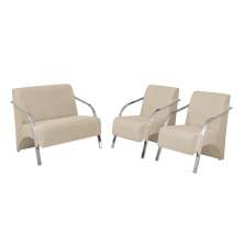 Conjunto Vênus  2 Poltronas de 1 Lugar e 1 de 2 Lugares Braço Alumínio  DSalla Suede.  Bege
