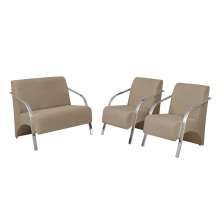 Conjunto Vênus  2 Poltronas de 1 Lugar e 1 de 2 Lugares Braço Alumínio  DSalla Suede.  Cappuccino