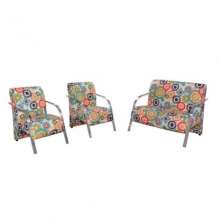 Conjunto Vênus  2 Poltronas de 1 Lugar e 1 de 2 Lugares Braço Alumínio  DSalla Suede.  Floral Laranja 115