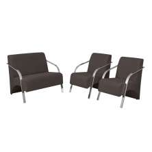 Conjunto Vênus  2 Poltronas de 1 Lugar e 1 de 2 Lugares Braço Alumínio  DSalla Suede.  Marrom