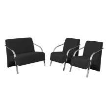 Conjunto Vênus  2 Poltronas de 1 Lugar e 1 de 2 Lugares Braço Alumínio  DSalla Suede.  Preto