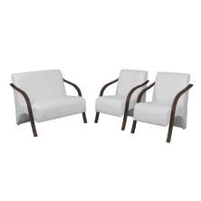 Conjunto Vênus  2 Poltronas de 1 Lugar e 1 de 2 Lugares Braço Madeira  D Salla Tecido Sintético  Branco