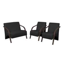 Conjunto Vênus  2 Poltronas de 1 Lugar e 1 de 2 Lugares Braço Madeira  D Salla Tecido Sintético  Preto