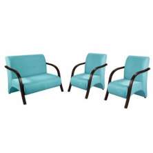 Conjunto Vênus  2 Poltronas de 1 Lugar e 1 de 2 Lugares Braço Madeira D Salla Suede Acqua