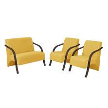 Conjunto Vênus  2 Poltronas de 1 Lugar e 1 de 2 Lugares Braço Madeira D Salla Suede Amarelo