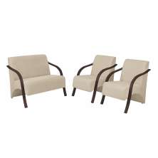 Conjunto Vênus  2 Poltronas de 1 Lugar e 1 de 2 Lugares Braço Madeira D Salla Suede Bege