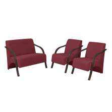 Conjunto Vênus  2 Poltronas de 1 Lugar e 1 de 2 Lugares Braço Madeira D Salla Suede Bordô