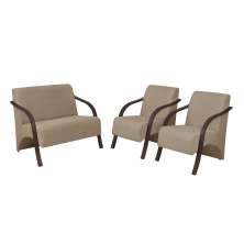 Conjunto Vênus  2 Poltronas de 1 Lugar e 1 de 2 Lugares Braço Madeira D Salla Suede Cappuccino