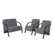 Conjunto Vênus  2 Poltronas de 1 Lugar e 1 de 2 Lugares Braço Madeira D Salla Suede Cinza