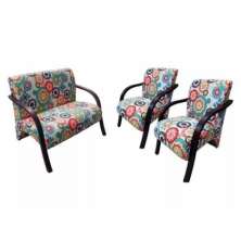 Conjunto Vênus  2 Poltronas de 1 Lugar e 1 de 2 Lugares Braço Madeira D Salla Suede Floral Laranja 115