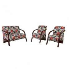 Conjunto Vênus  2 Poltronas de 1 Lugar e 1 de 2 Lugares Braço Madeira D Salla Suede Floral Vermelho 102