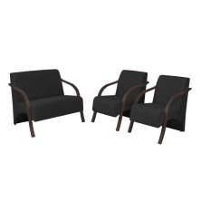 Conjunto Vênus  2 Poltronas de 1 Lugar e 1 de 2 Lugares Braço Madeira D Salla Suede Preto