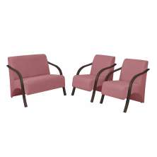 Conjunto Vênus  2 Poltronas de 1 Lugar e 1 de 2 Lugares Braço Madeira D Salla Suede Rosa