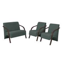 Conjunto Vênus  2 Poltronas de 1 Lugar e 1 de 2 Lugares Braço Madeira D Salla Suede Verde