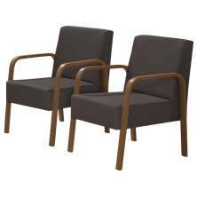 Kit 2 Poltronas Decorativas 1 Lugar Jade Braço Madeira D Salla Suede Marrom