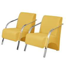 Kit 2 Poltronas Decorativas Vênus 1 Lugar Braço Pé Alumínio D Salla Suede Amarelo