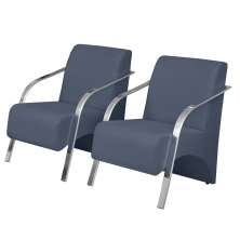 Kit 2 Poltronas Decorativas Vênus 1 Lugar Braço Pé Alumínio DSalla Suede Azul Bic