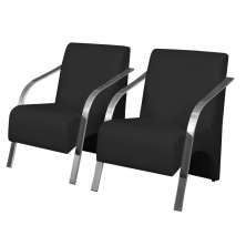 Kit 2 Poltronas Decorativas Vênus 1 Lugar Braço Pé Alumínio DSalla Tecido Sintético  Preto