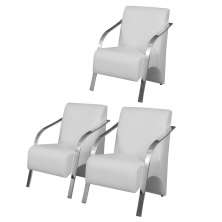 Kit 3 Poltronas Decorativas Vênus 1 Lugar Braço Pé Alumínio D Salla Tecido Sintético  Branco