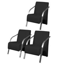Kit 3 Poltronas Decorativas Vênus 1 Lugar Braço Pé Alumínio D Salla Tecido Sintético  Preto