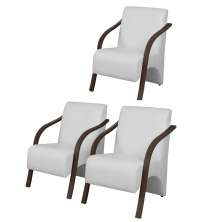 Kit 3 Poltronas Decorativas Vênus 1 Lugar Braço Pé Madeira D Salla Tecido Sintético  Branco