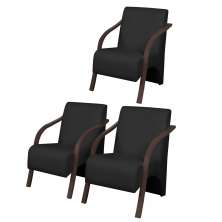 Kit 3 Poltronas Decorativas Vênus 1 Lugar Braço Pé Madeira D Salla Tecido Sintético  Preto