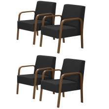 Kit 4 Poltronas Decorativas 1 Lugar Jade Braço Madeira D Salla Suede Preto