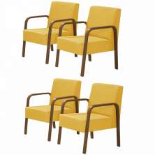 Kit 4 Poltronas Decorativas 1 Lugar Jade Braço Madeira DSalla Suede Amarelo