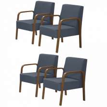 Kit 4 Poltronas Decorativas 1 Lugar Jade Braço Madeira DSalla Suede Azul Bic