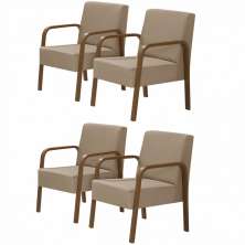 Kit 4 Poltronas Decorativas 1 Lugar Jade Braço Madeira DSalla Suede Cappuccino