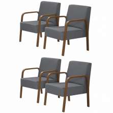 Kit 4 Poltronas Decorativas 1 Lugar Jade Braço Madeira DSalla Suede Grafite