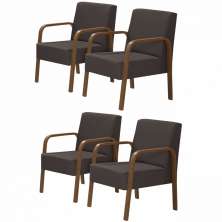 Kit 4 Poltronas Decorativas 1 Lugar Jade Braço Madeira DSalla Suede Marrom