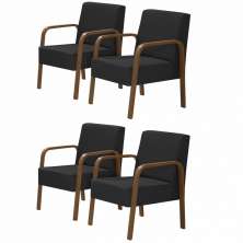 Kit 4 Poltronas Decorativas 1 Lugar Jade Braço Madeira DSalla Suede Preto