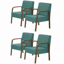 Kit 4 Poltronas Decorativas 1 Lugar Jade Braço Madeira DSalla Suede Turquesa
