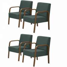 Kit 4 Poltronas Decorativas 1 Lugar Jade Braço Madeira DSalla Suede Verde