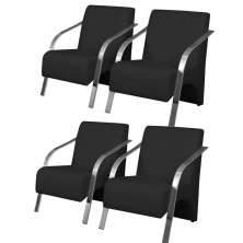 Kit 4 Poltronas Decorativas 1 Lugar Vênus Braço Pé Alumínio DSalla Tecido Sintético  Preto